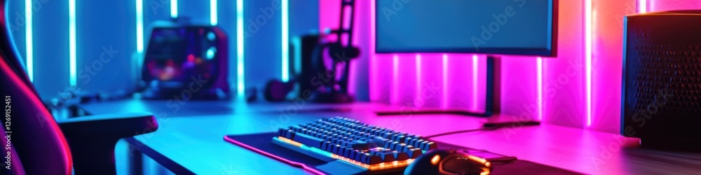 Poster a person working at a computer desk with a keyboard and a monitor