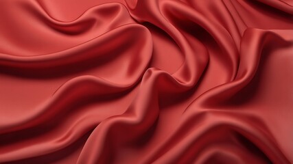 Fototapeta premium Red satin smooth fabric background. Red satin dark fabric texture luxurious shiny that is abstract silk cloth background with patterns soft waves blur beautiful. Luxury and premium background