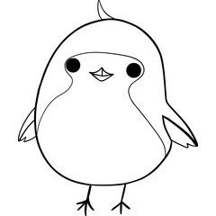 Cute cartoon bird with a round body and cheerful expression. outline for coloring.