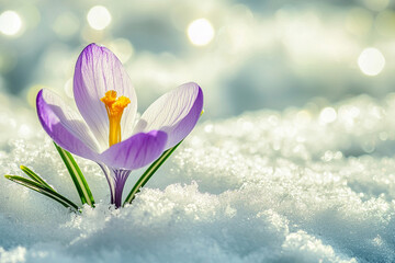 close up view on crocus flower blooming. Generative AI