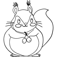 Smiling cartoon squirrel holding acorns in a playful pose. outline for coloring.
