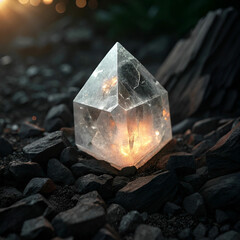 A geometric crystal, cracked slightly to expose light