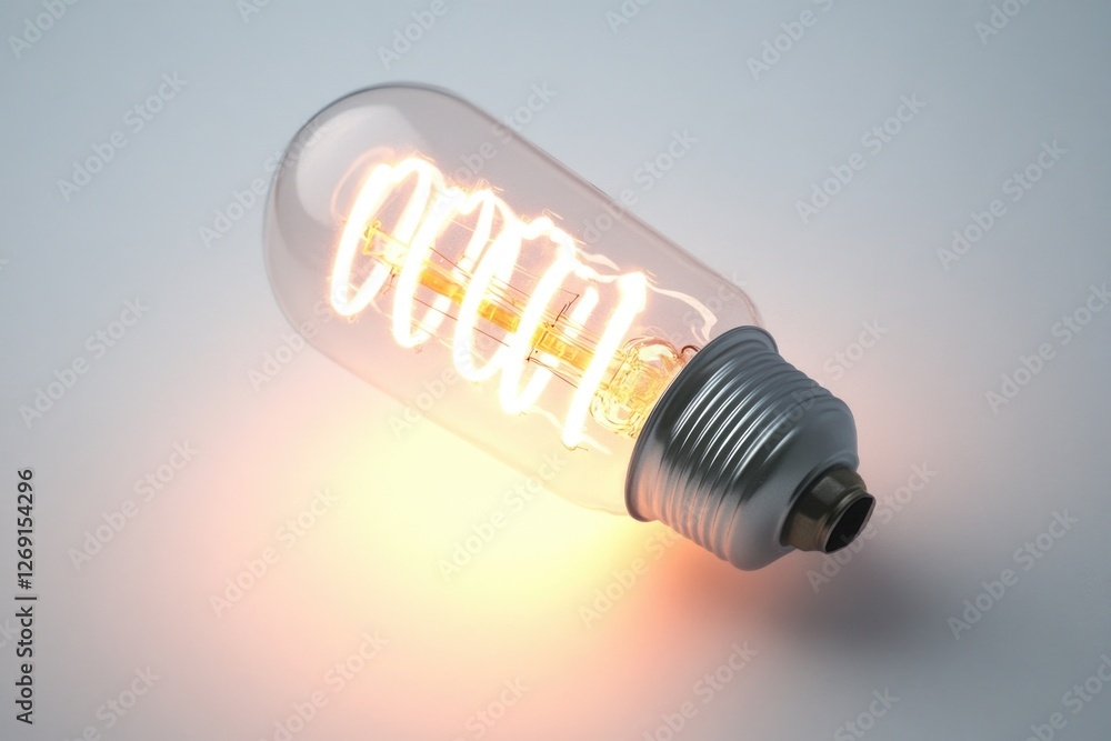 Poster a close-up view of a light bulb on a table, great for use in still life photography or as a design e