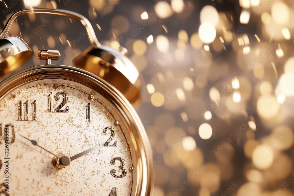 Poster A close-up of an alarm clock on a blurred bokeh background