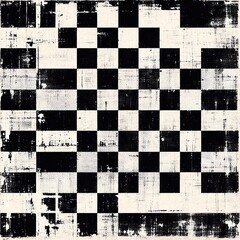 Black and white abstract geometric pattern in checkerboard style, retro style with grunge elements