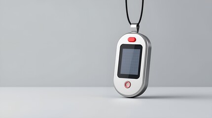 Emergency medical device for seniors with modern design on minimalist background, copy space