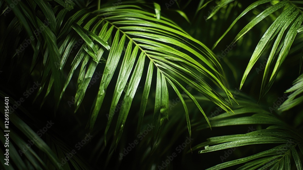 Poster close up shot of a bunch of palm leaves with intricate details