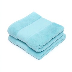 A neatly stacked pair of soft turquoise towels, showcasing their plush texture and vibrant color against a white background.