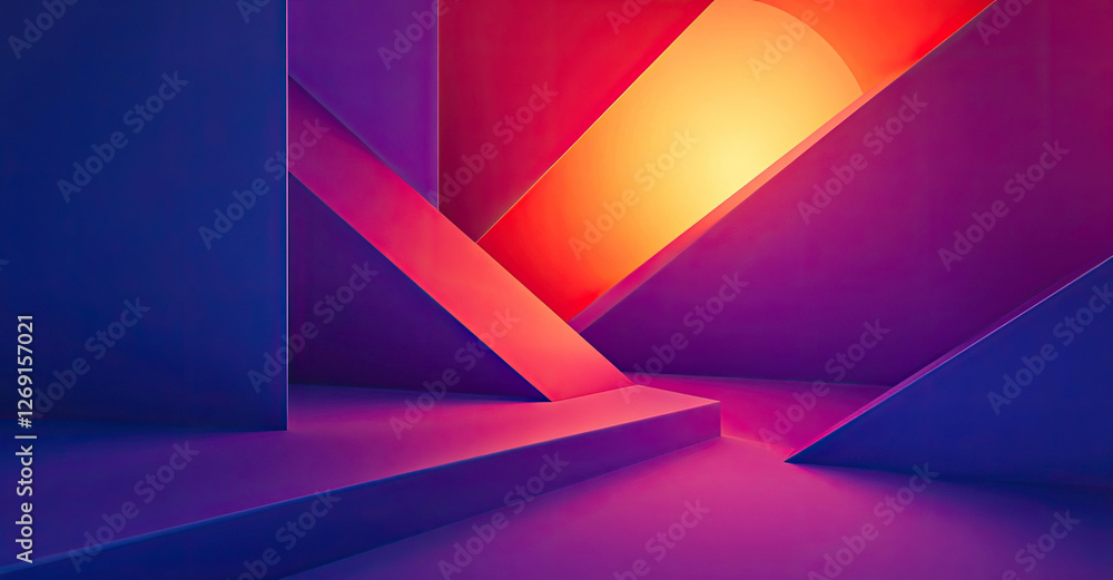 Poster abstract geometric shapes with vibrant color gradient background