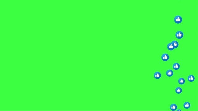 Animated thumb up emoji moving upwards, green screen 4K footage