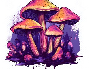 Vibrant Psychedelic Mushrooms Art Print Fantasy Fungi Illustration
