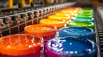 Vibrant paint buckets in a manufacturing process