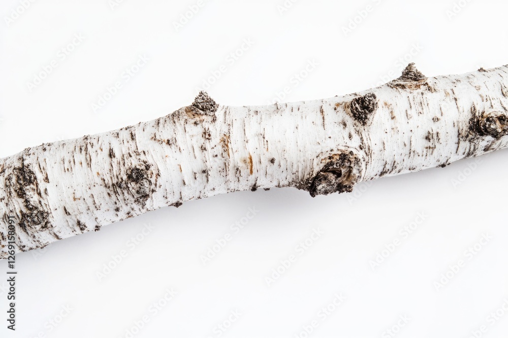 Poster Close-up of a tree branch on a white surface, suitable for textures and patterns