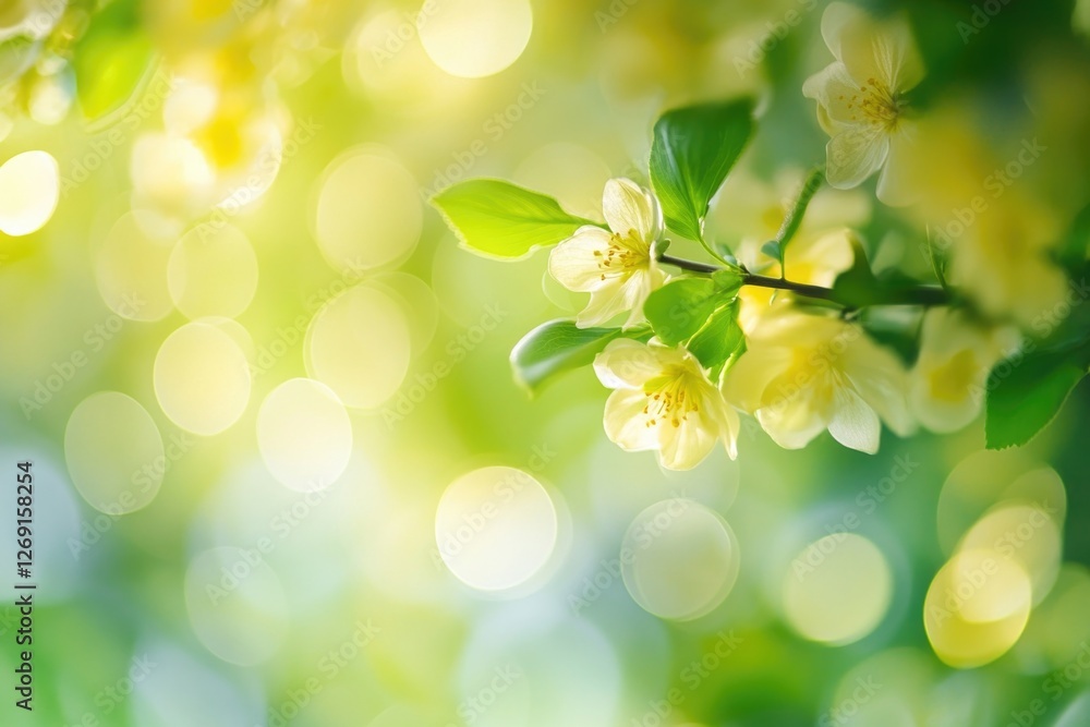 Poster a detailed view of a tree branch featuring white flowers, ideal for use in nature-inspired designs o