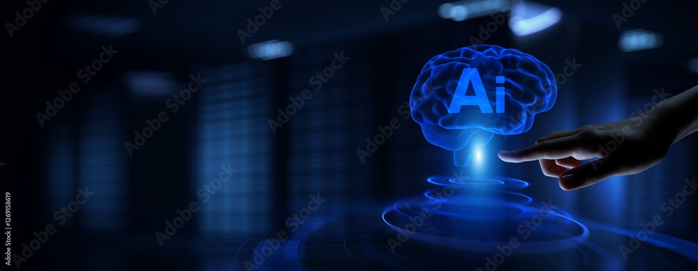 Aufkleber ai brain visualization in digital transformation, machine learning, data processing, and business te