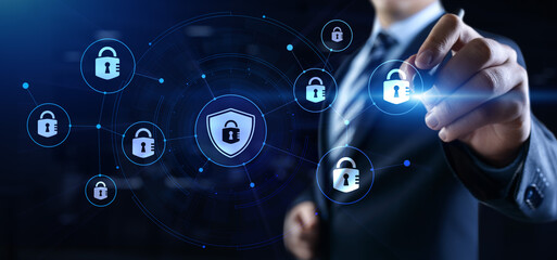 Cyber security access control data protection personal information privacy concept. Businessman...