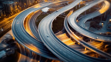 Nighttime shot of a highway intersection with cars passing by, illuminated by streetlights