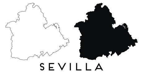 Obraz premium Sevilla map outline and black silhouette vector