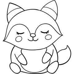 Cute cartoon fox with closed eyes and a happy expression. outline for coloring.