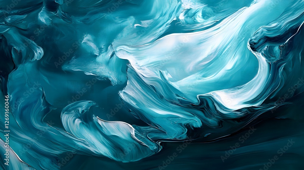 Poster abstract acrylic painting with hand drawed geomet featuring a mesmerizing blend of blue and white sw