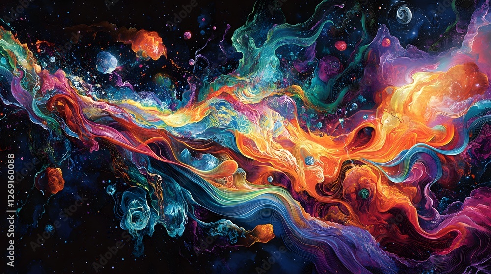 Poster linear perspective specifically one-point perspec colorful abstract paint wallpaper with vibrant col