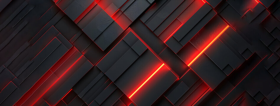 Abstract red and black light pattern with gradient, featuring a sleek, modern background with a soft tech diagonal texture on the floor and wall.