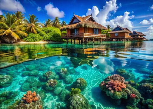 Serene Tropical Lagoon Villas: Luxury Overwater Bungalow Resort in Paradise