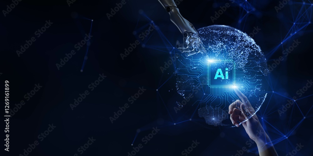 Poster ai integration with human interaction in a technological concept.