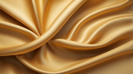 Fototapeta premium Gold silk cloth texture with folds and wrinkles. luxury background with abstract yellow soft smooth drapery pattern with wave creases.