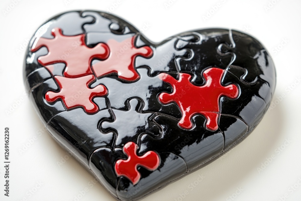 Poster a heart-shaped puzzle piece sits on a table, ready to be used in a jigsaw puzzle
