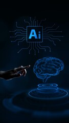 AI Brain Visualization in Human Hand, Business and Technology Concept.