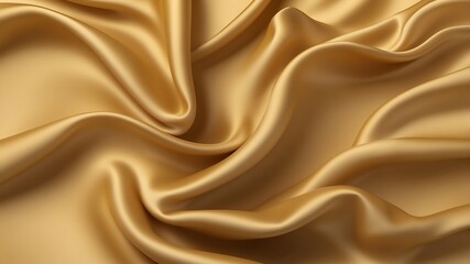 Gold silk cloth texture with folds and wrinkles. Realistic illustration bg of golden satin fabric. luxury background with abstract yellow soft smooth drapery pattern with wave creases.