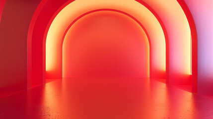 Fototapeta premium Abstract red background with gradient light, designed for studio backdrops or clean room settings for product showcases. Rendered in realistic 3D.