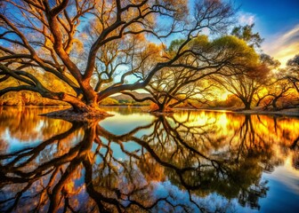 Shadowy Branches Mirrored in Water: Abstract Nature Photography