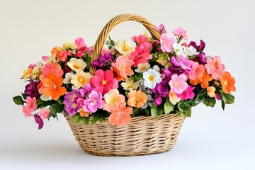 A basket filled with vibrant flowers, great for decorating or gifting