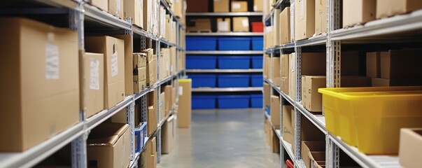 Cardboard boxes stacked warehouse aisle