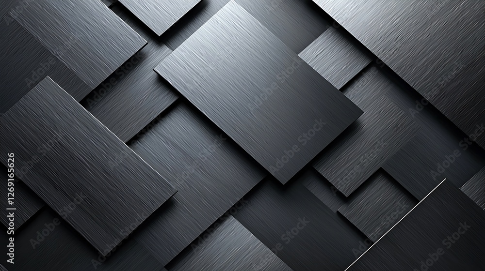 Poster overlapping metallic rectangles, dark background, abstract design, website texture