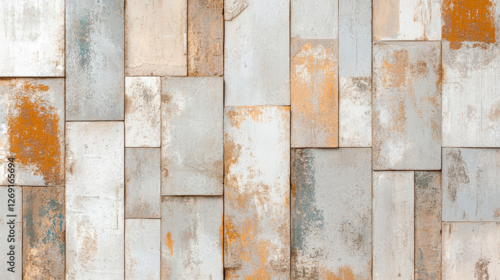 Poster bohemian background, textured wall with a mix of rustic colors and patterns in weathered metal or wo