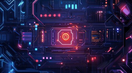 Abstract Futuristic Technology Background Neon Circuit Board Digital Art Design Glowing Lines Purple Pink Red Blue Electronic System Innovation       