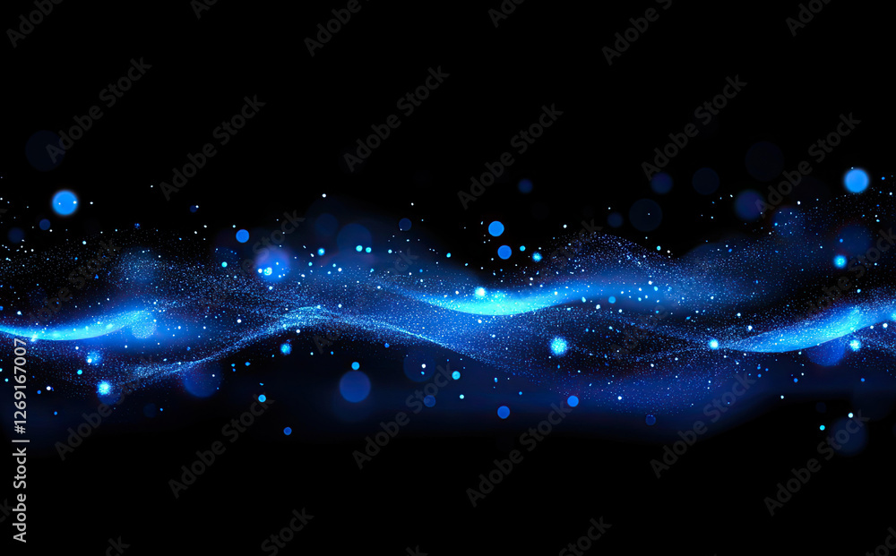Poster abstract blue glowing wave particle background image with sparkling lights