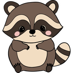 Cute cartoon raccoon with big eyes and a friendly expression.
