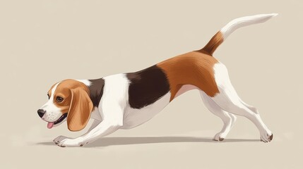 Playful Beagle Dog Stretching with Tail Up in Colorful Art Style