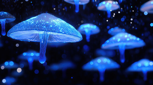 bioluminescent mushrooms floating in space - Powered by Adobe
