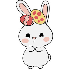 Easter Theme, Cute rabbit with colorful Easter eggs on its head.