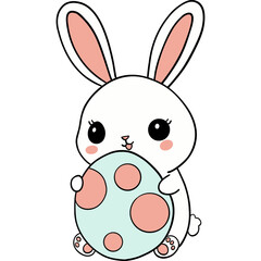 Easter Theme, Cute cartoon bunny holding a decorated egg.
