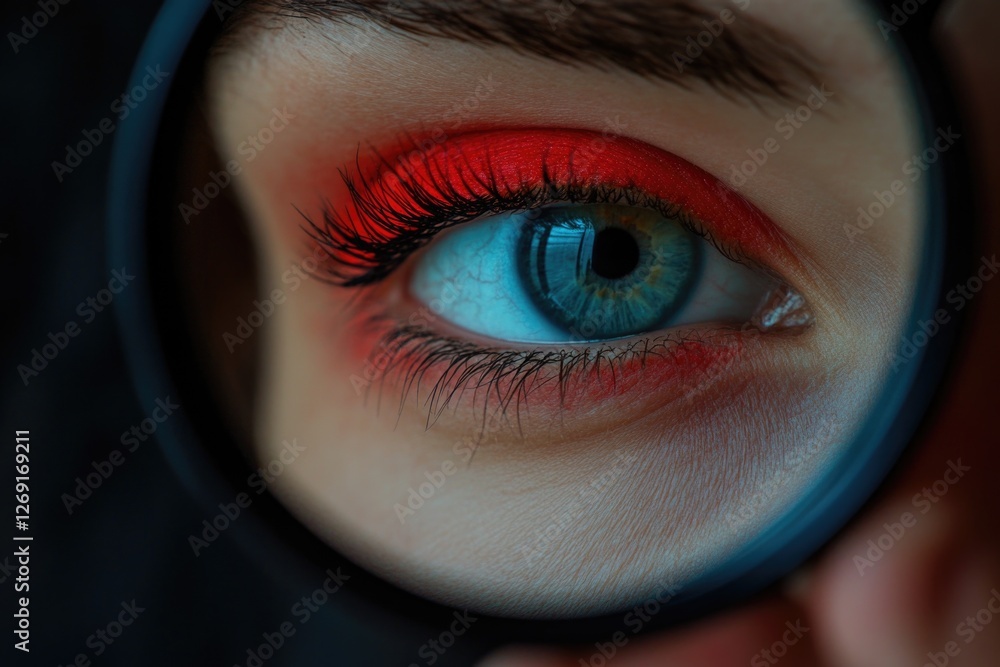 Fototapete close-up of a person studying or inspecting an object using a magnifying glass