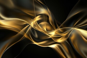 Golden silk waves in motion. AI image