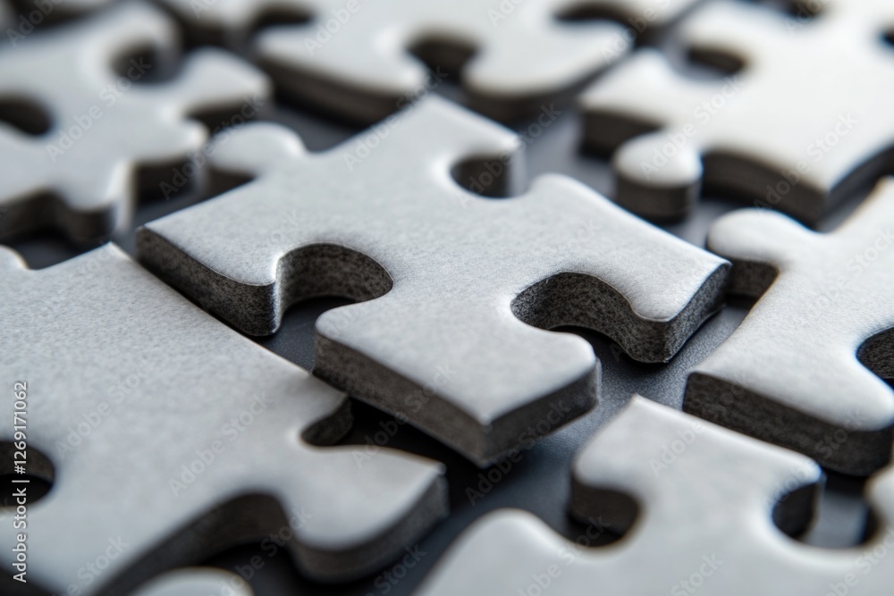 Poster close-up shot of a single puzzle piece on a table, ready for assembly