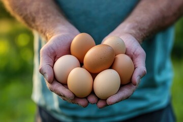 A person holding a collection of eggs