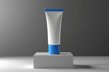 A tube of toothpaste sits on a pedestal, perfect for dental-themed or humorous uses